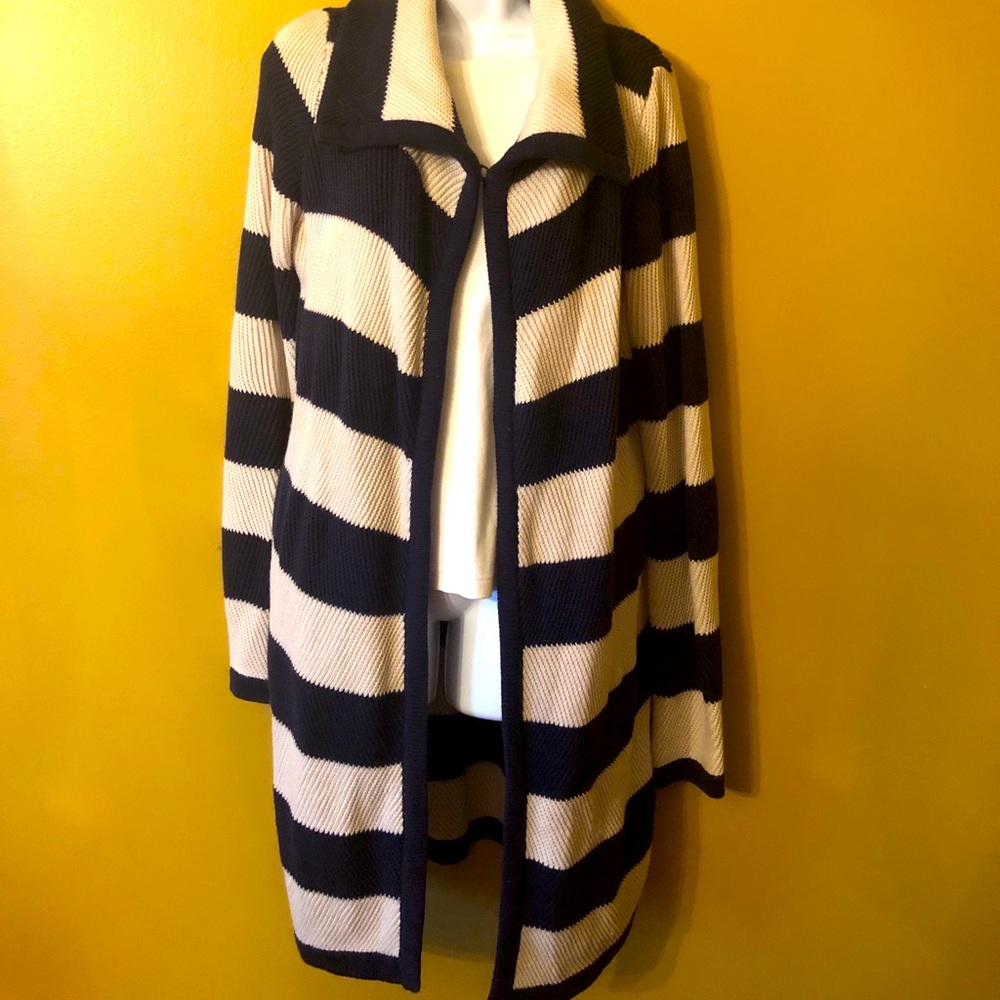 Blue and white striped color block cardigan medium